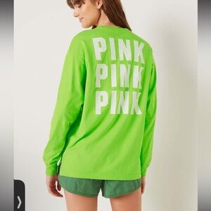 Victoria Secret Pink Long Sleeve Campus Tee- Lime Green